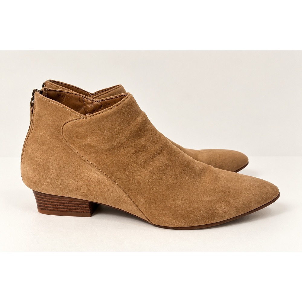 Seven7 Kelsey Tan Faux Suede Pointed Toe Back Zip Ankle Boots Womens 11